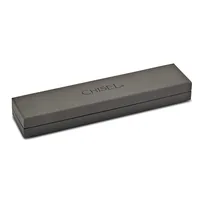 A gray rectangular jewelry box with a hinged lid, shown closed at an angle against a white background.