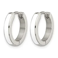 A pair of polished silver-toned hoop earrings with a brushed finish on the inner surface, shown from a front view against a white background.