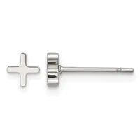 A pair of sterling silver stud earrings with simple four-pointed cross or plus-sign shaped faces, shown from front and back views.