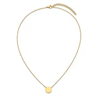 A gold-toned chain necklace with an adjustable length and a small circular gold pendant hanging from the center.