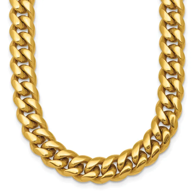 A gold-toned chunky curb chain necklace displayed against a white background.