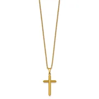 Gold-toned chain necklace with a polished cross pendant hanging from a bail.