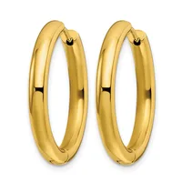 A pair of polished gold hoop earrings with a chunky, rounded profile and small post closures.