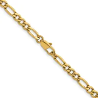 A gold-toned figaro chain bracelet with alternating oval and round links, displayed diagonally with a lobster claw clasp visible at the center.