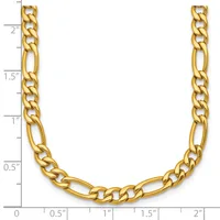 Gold-colored figaro chain necklace displayed against a ruler showing its width and length measurements.