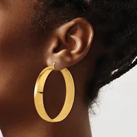 A person wearing a large gold-toned hoop earring, shown from the side profile against a neutral background.