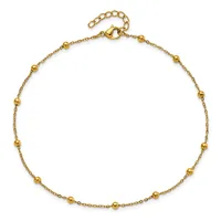 Gold-toned chain necklace with evenly spaced small spherical beads throughout, featuring an adjustable chain with lobster clasp closure.