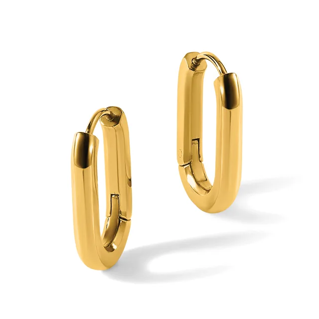 A pair of polished gold hoop earrings in two sizes, shown side by side against a white background with subtle shadows.