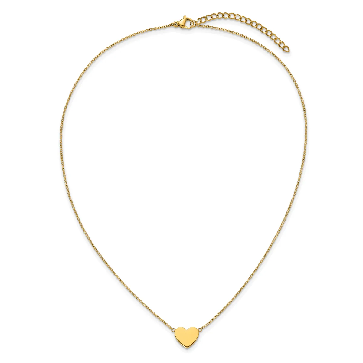 Gold-toned chain necklace with a small heart-shaped pendant, displayed against a white background.