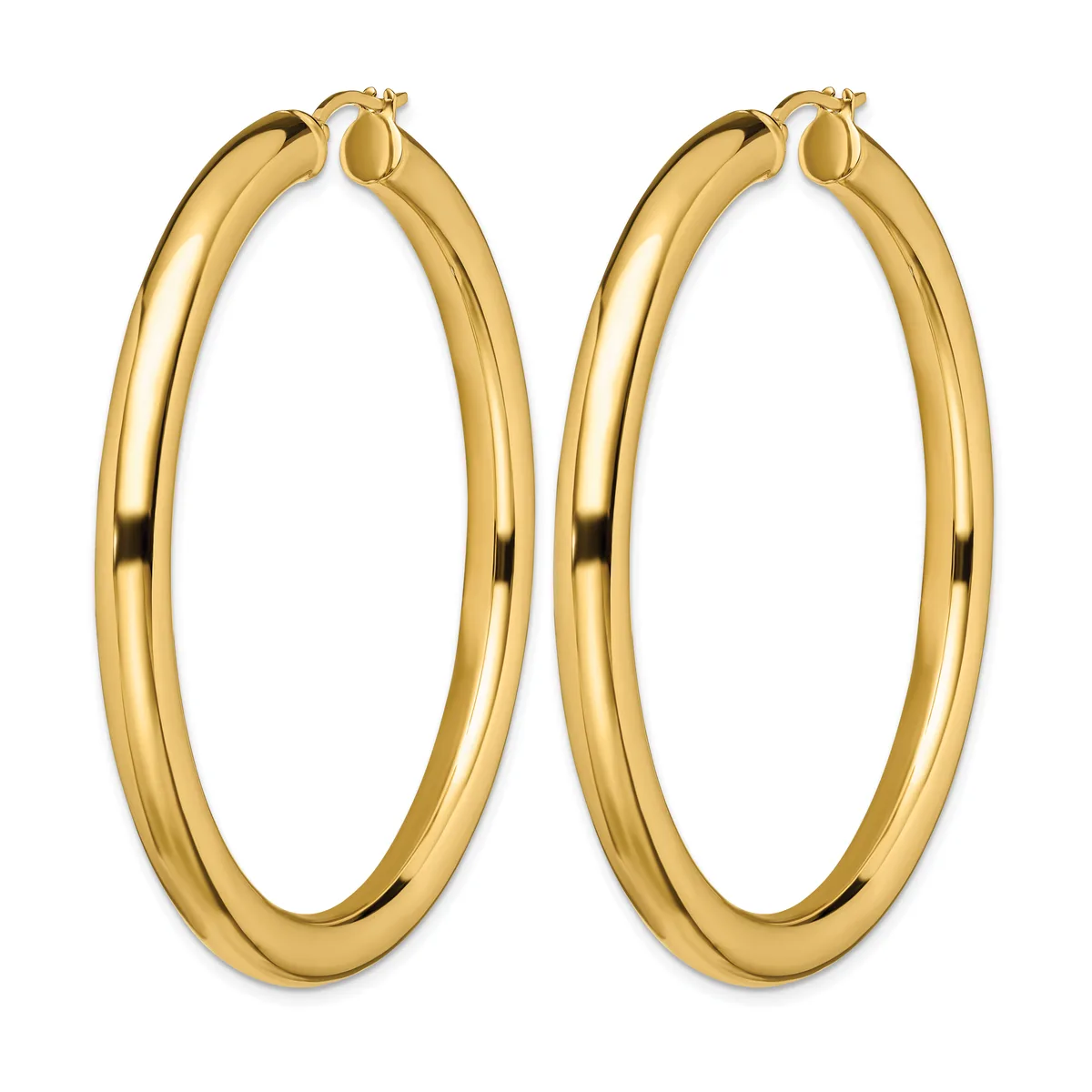 A pair of polished gold-tone hoop earrings with a smooth, rounded tubular design and post closures.