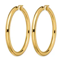 A pair of polished gold-tone hoop earrings with a smooth, rounded tubular design and post closures.