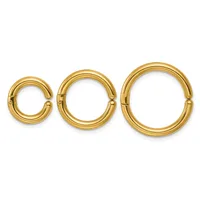 Three gold-colored hinged segment rings in increasing sizes arranged in a row against a white background.