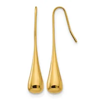 Pair of gold teardrop earrings with hook closures, shown from front and back views against a white background.
