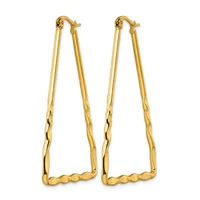 Pair of gold-toned hoop earrings with twisted textured sides and beaded details along the bottom, shown against a white background.
