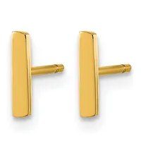 A pair of polished gold rectangular bar earrings with post and clutch backs, shown from the front.