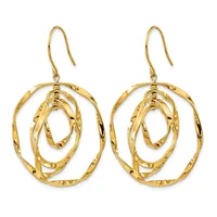 Pair of gold-toned textured concentric oval earrings with fish hook closures, displayed against a white background.