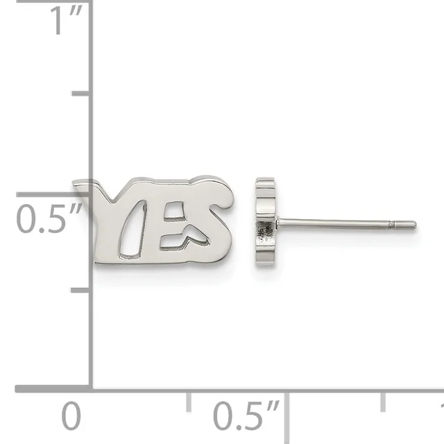 Silver stud earrings shaped like the number 18, shown with a measurement scale indicating approximately 0.5 inches in height.
