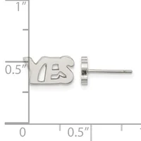 Silver stud earrings shaped like the number 18, shown with a measurement scale indicating approximately 0.5 inches in height.