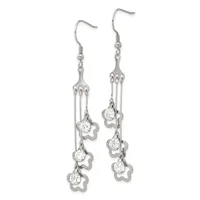 Pair of silver-toned dangle earrings with fork-shaped tops and multiple small star-shaped charms with cubic zirconia stones hanging from chains.