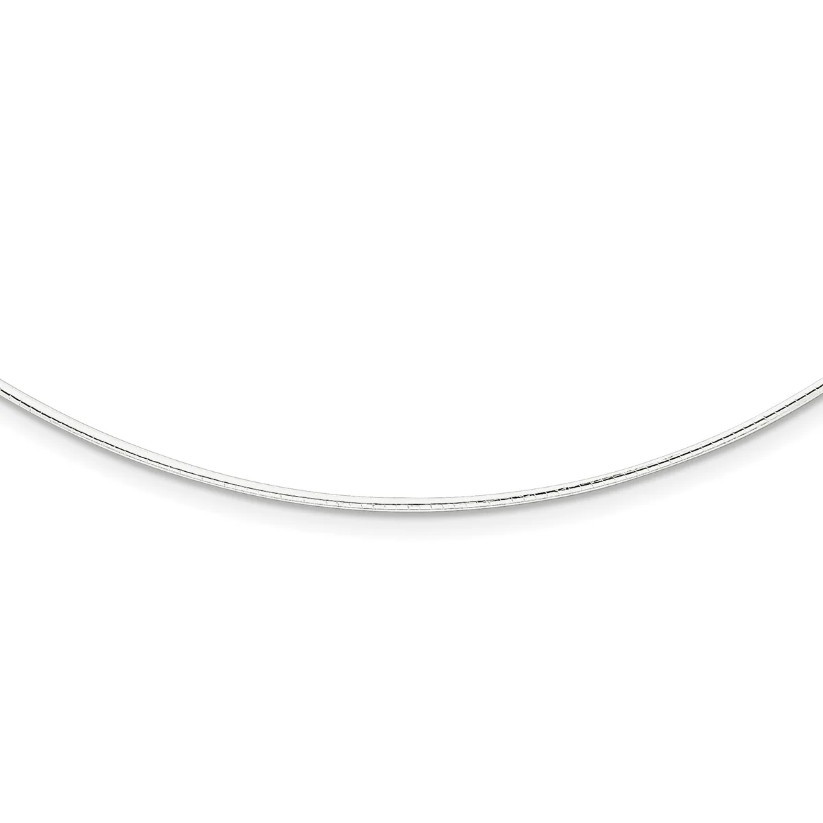 A curved silver-toned wire necklace or collar displayed against a white background.