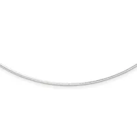 A curved silver-toned wire necklace or collar displayed against a white background.