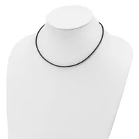 A thin black cord choker necklace displayed on a white mannequin bust.