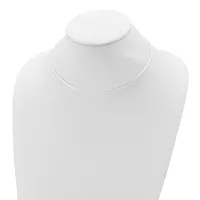 A delicate silver-toned snake chain necklace displayed on a white mannequin bust.