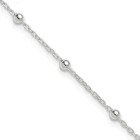 Silver chain bracelet with three evenly spaced polished spheres threaded along its length, displayed diagonally against a white background.