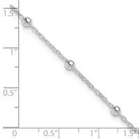 Silver-toned chain bracelet with three evenly spaced polished spherical beads, displayed against a ruler showing approximately 1.5 inches in length.