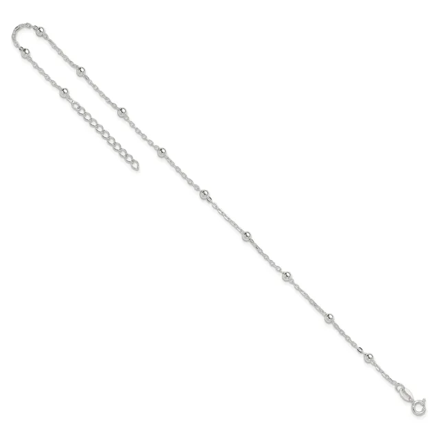 Silver-toned chain bracelet with small beads evenly spaced along its length, featuring an adjustable extension chain and lobster clasp closure.