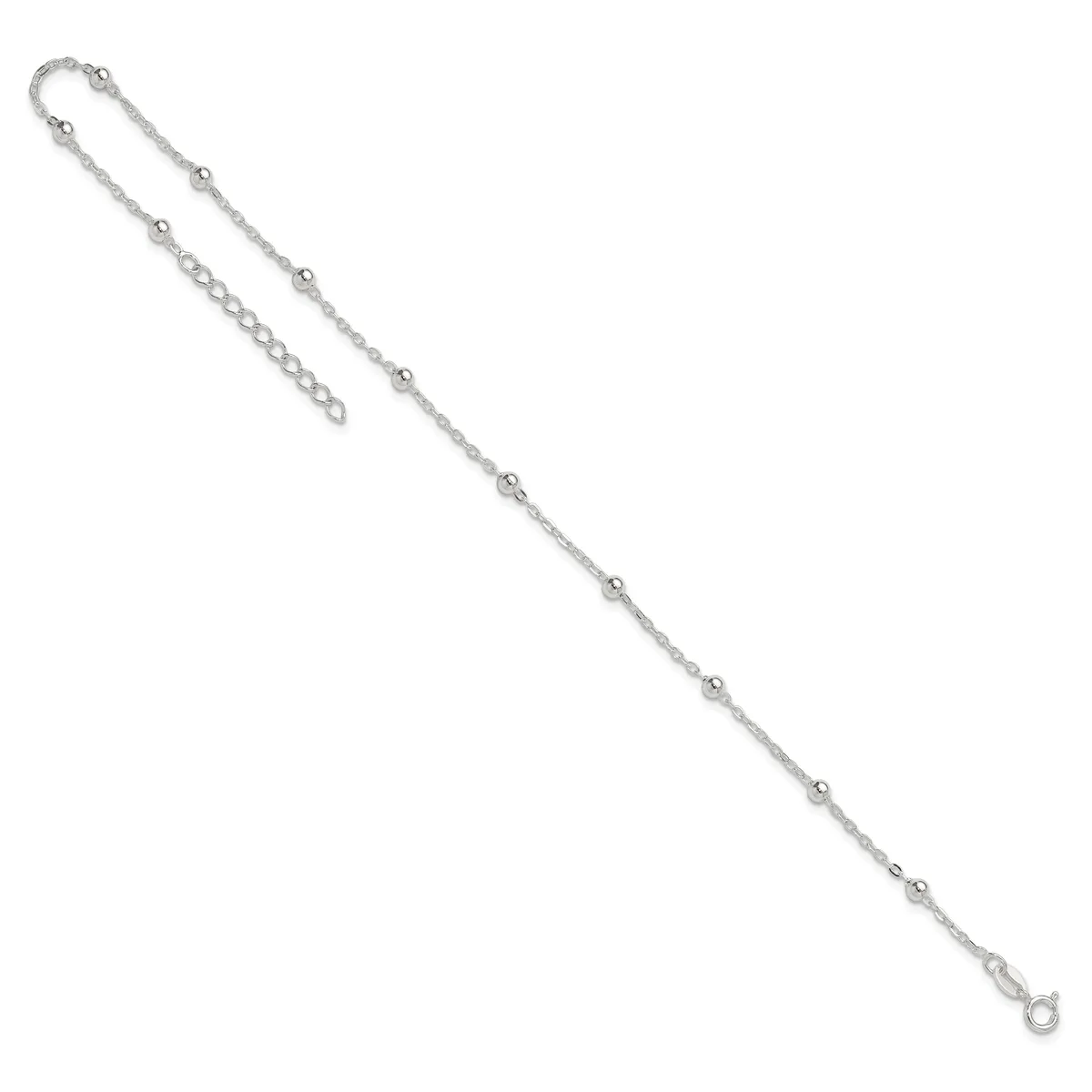 Silver-toned chain bracelet with small beads evenly spaced along its length, featuring an adjustable extension chain and lobster clasp closure.