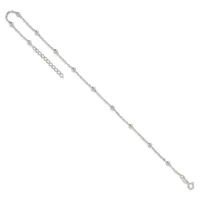 Silver-toned chain bracelet with small beads evenly spaced along its length, featuring an adjustable extension chain and lobster clasp closure.