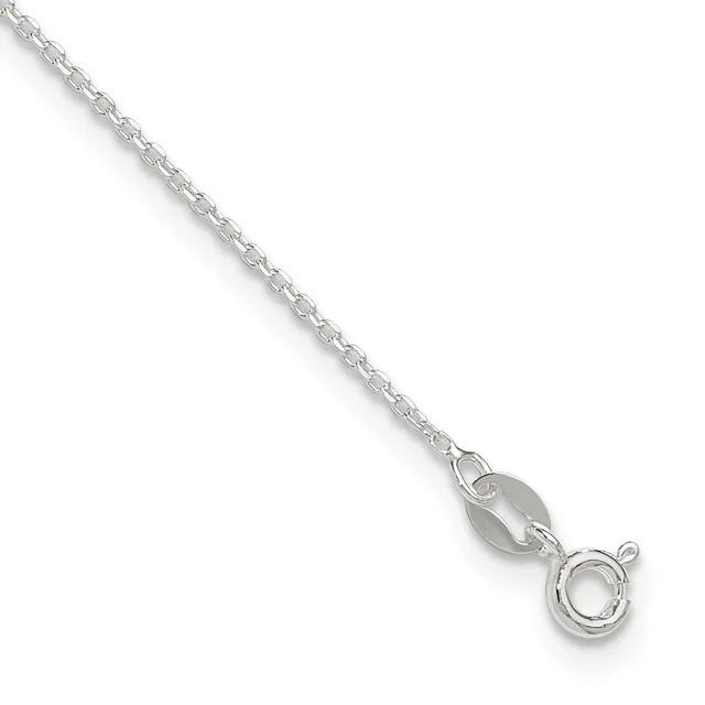 A silver chain necklace with a delicate linked pattern and a lobster claw clasp at the end, displayed against a white background.