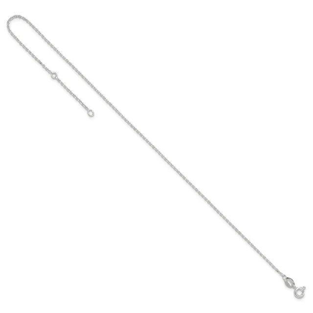 A silver chain necklace with lobster claw clasps at both ends, displayed diagonally against a white background.