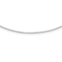 A curved silver chain necklace displayed against a white background.