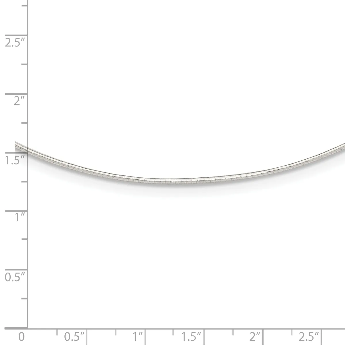 A curved metal wire or cable shown against a ruler marked in inches from 0 to 2.5 inches, with the wire's lowest point at approximately 1.5 inches.