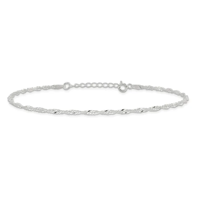 A delicate twisted silver chain bracelet with spring ring clasps at each end, displayed against a white background.
