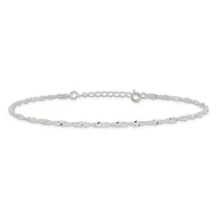 A delicate twisted silver chain bracelet with spring ring clasps at each end, displayed against a white background.