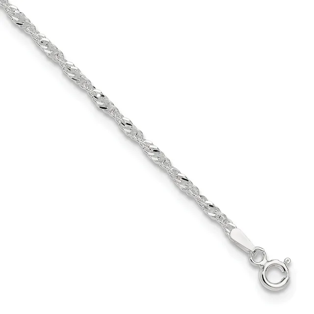 Silver chain bracelet with a textured, twisted pattern and a spring ring clasp, displayed diagonally against a white background.