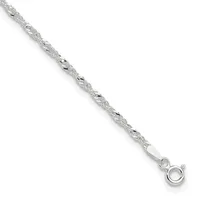 Silver chain bracelet with a textured, twisted pattern and a spring ring clasp, displayed diagonally against a white background.