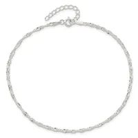 A silver twisted chain anklet with an adjustable extension chain and spring ring clasp, displayed laid out on a white background.
