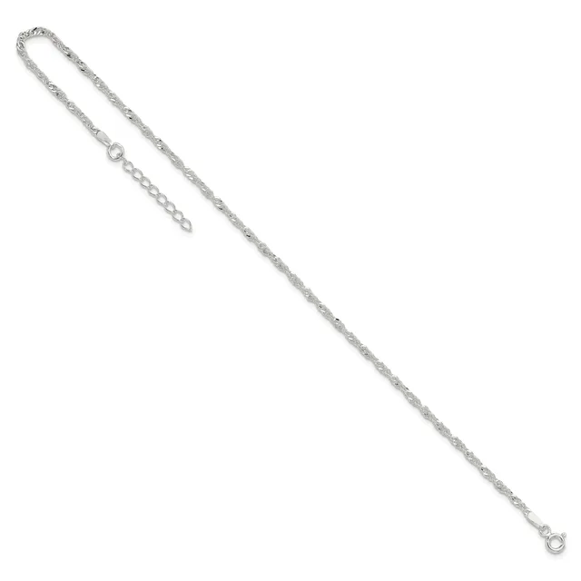 Silver-toned chain bracelet with an adjustable extender chain and small ring closures at each end, displayed diagonally on a white background.
