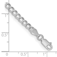 Silver-toned chain bracelet with oval links and a lobster claw clasp, shown next to a ruler indicating approximately 1.5 inches in width.