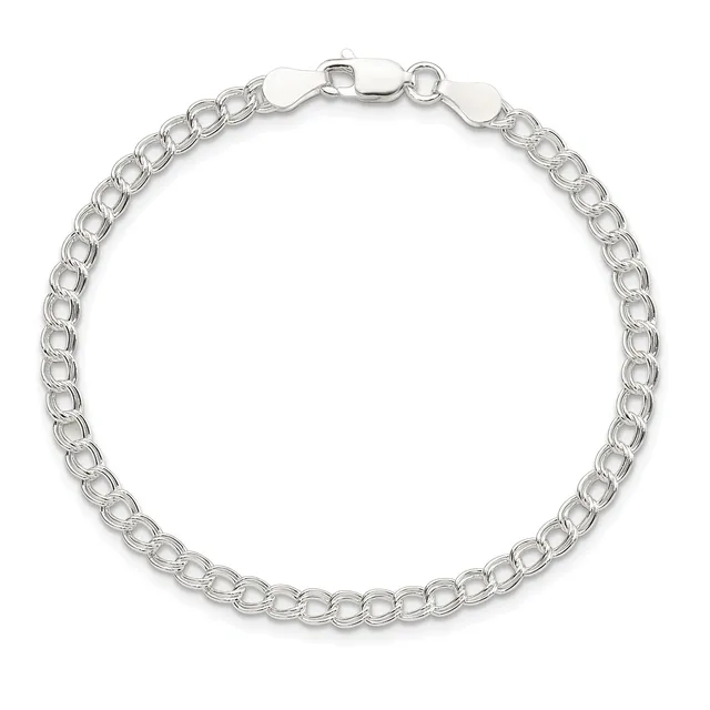 A silver curb chain bracelet with a lobster claw clasp, displayed against a white background.