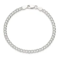 A silver curb chain bracelet with a lobster claw clasp, displayed against a white background.