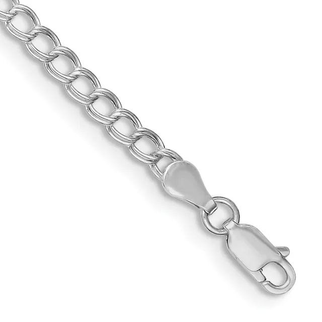 Sterling Silver 3.5mm Solid Double Link 7 inch Charm Bracelet — Sterling Silver · 7