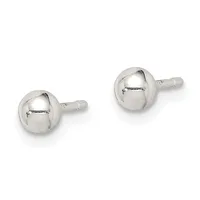 A pair of polished silver ball stud earrings with posts and backs, displayed against a white background.