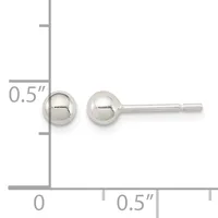 Pair of polished silver ball stud earrings displayed next to a ruler showing approximately 0.5 inch diameter.