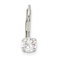 A silver pendant featuring a round brilliant-cut cubic zirconia stone suspended from a bail with a small stamped hallmark.