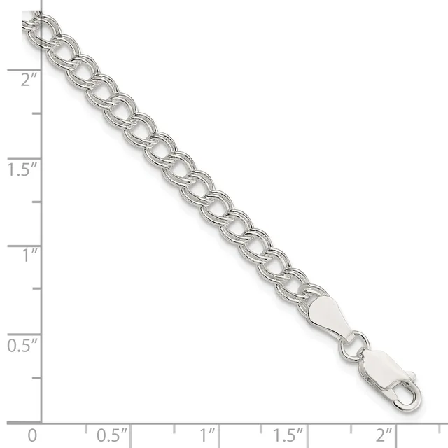 Silver-toned chain bracelet with interlocking oval links and a lobster clasp, displayed against a ruler showing approximately 2 inches in length.